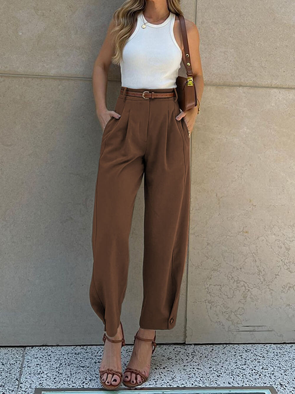 Stijlvolle losse pantalon met trekkoord en hoge taille