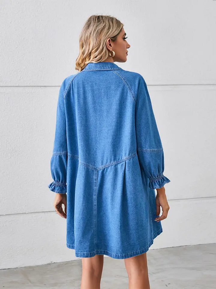 Lockeres gewaschenes Patchwork-Denim-Kleid