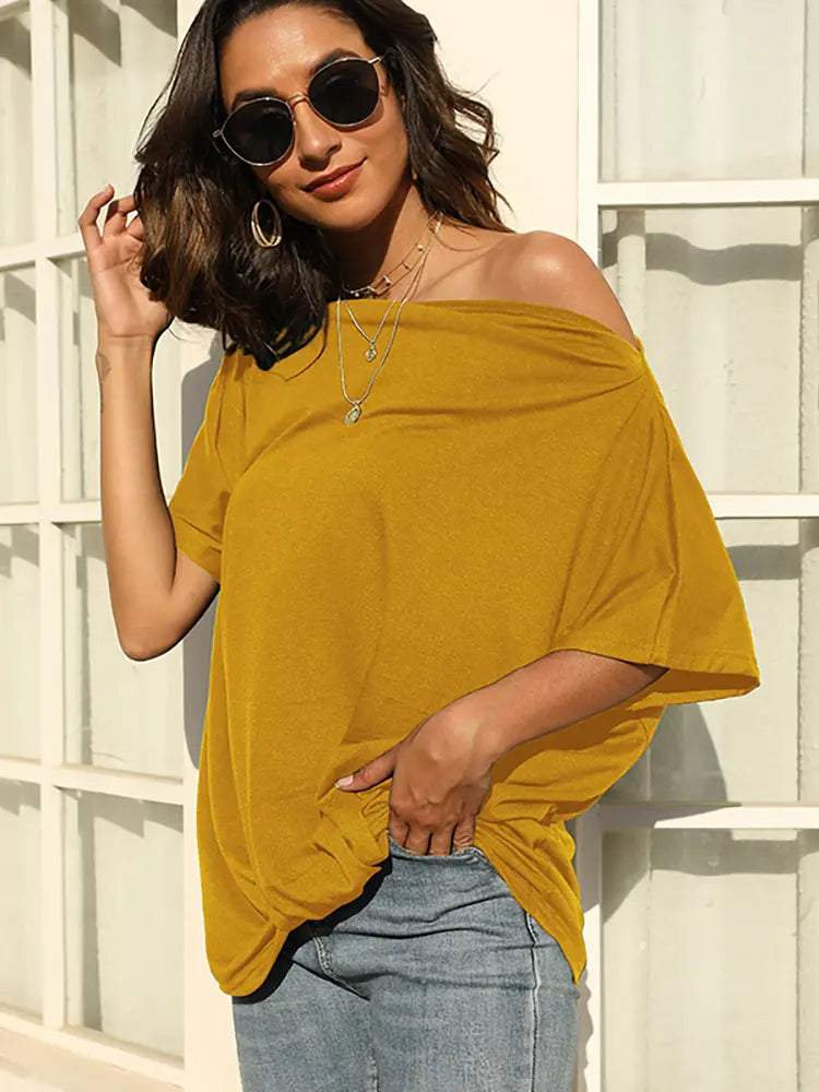 Solid Color Off-Shoulder T-Shirt