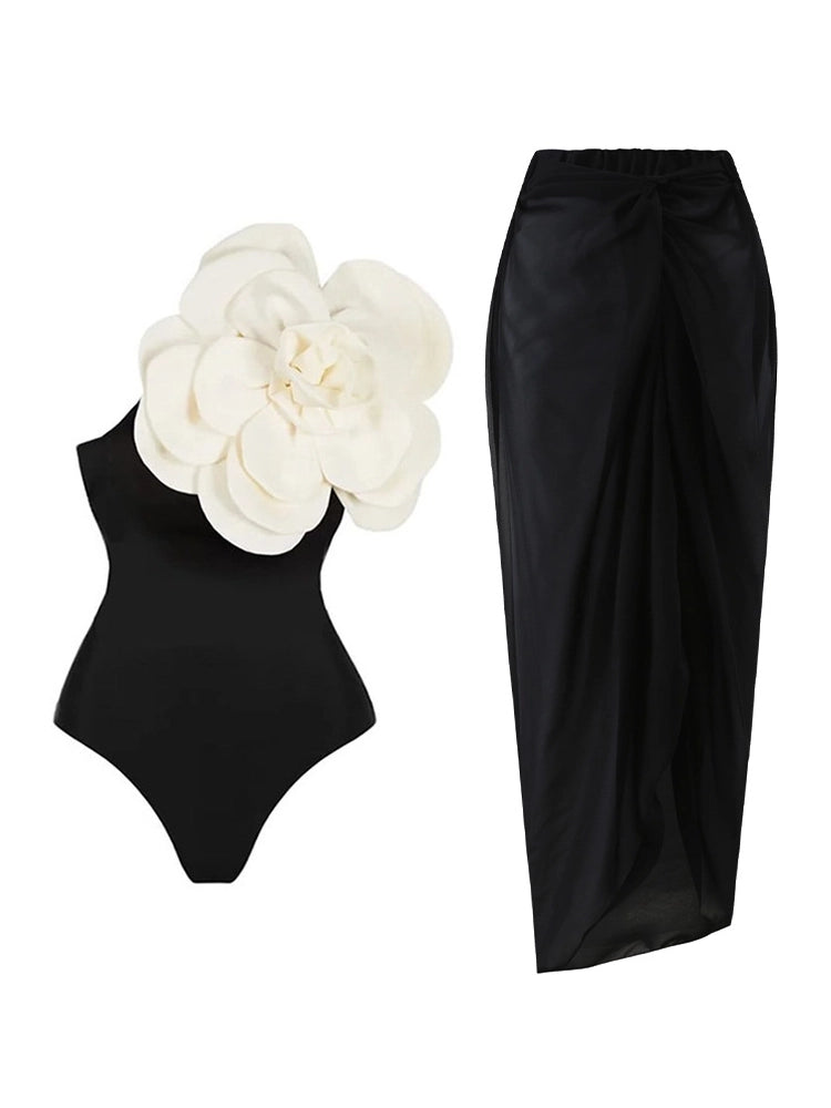 Costum de baie întreg cu model floral 3D