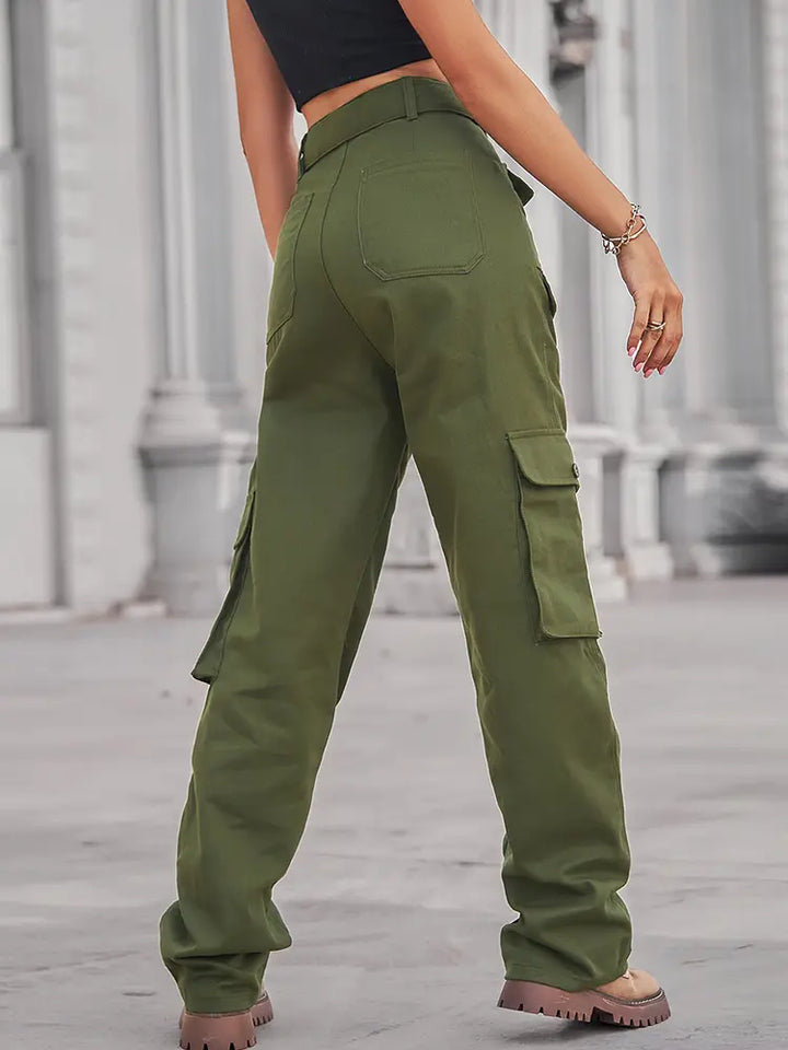 Pantalones cargo de mezclilla con múltiples bolsillos lavados