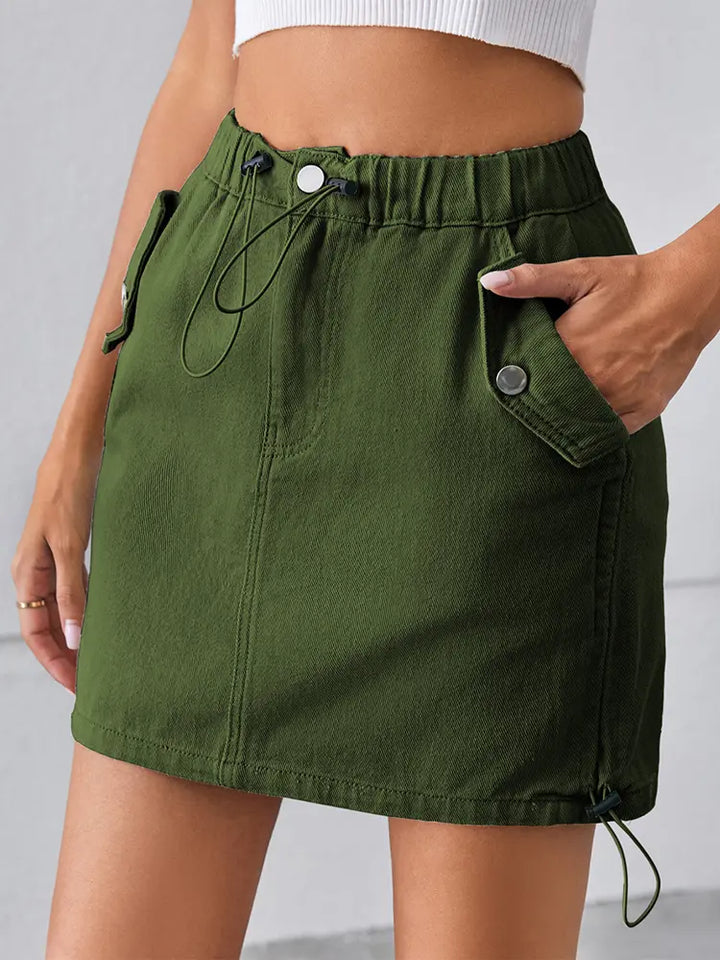 Summer Drawstring Elastic Waist Denim Skirt