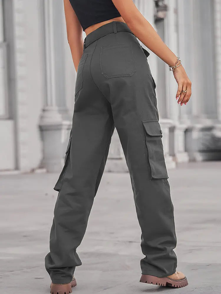 Pantaloni cargo din denim cu multiple buzunare spălați