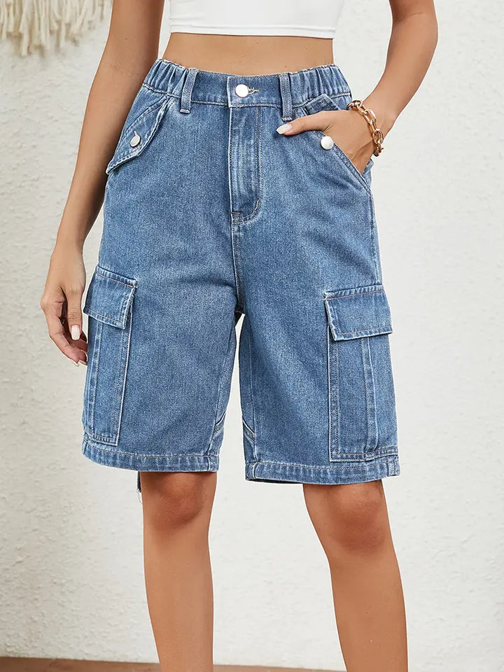 Washed Utility Denim Shorts