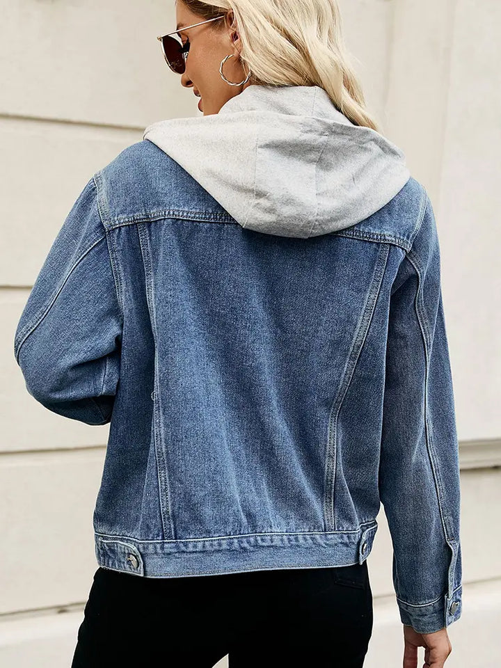 Slim-Fit Na Naka-wash na Hooded Denim Jacket