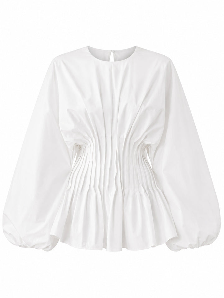 Pintuck bluse med åben ryg og peplum