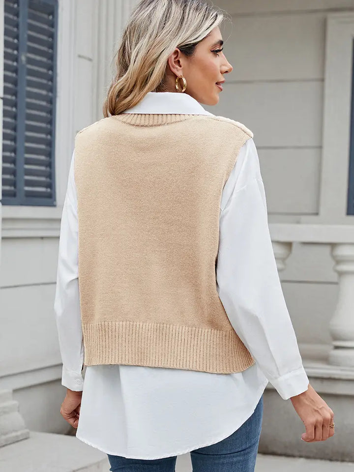 V-Neck Loose Fit Vest Sweater Top