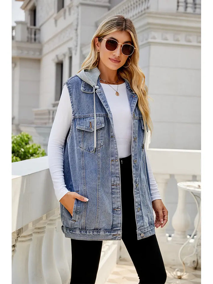 Gilet en denim à capuche classique