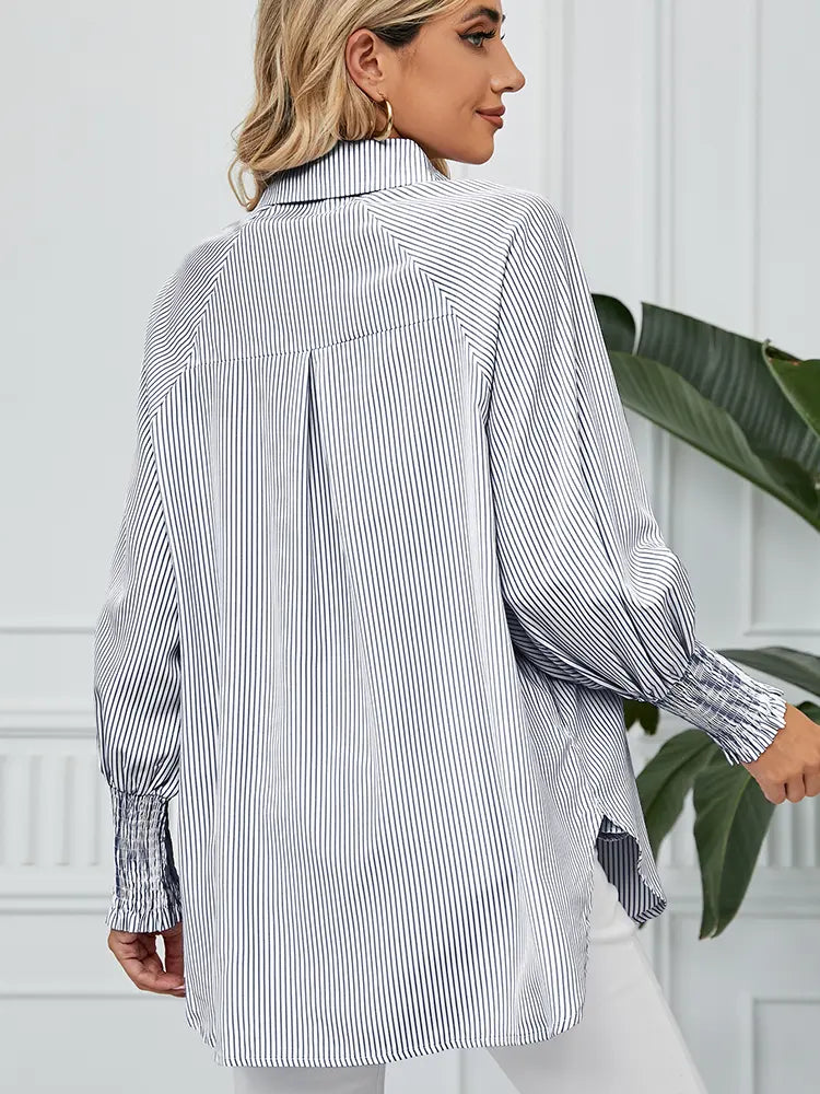 Loose-Fit Pleated Cuff Striped Shirt