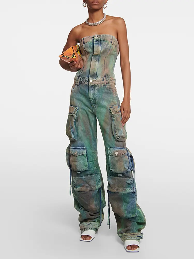 Jumpsuit mit sprühgefärbtem Camouflage-Muster