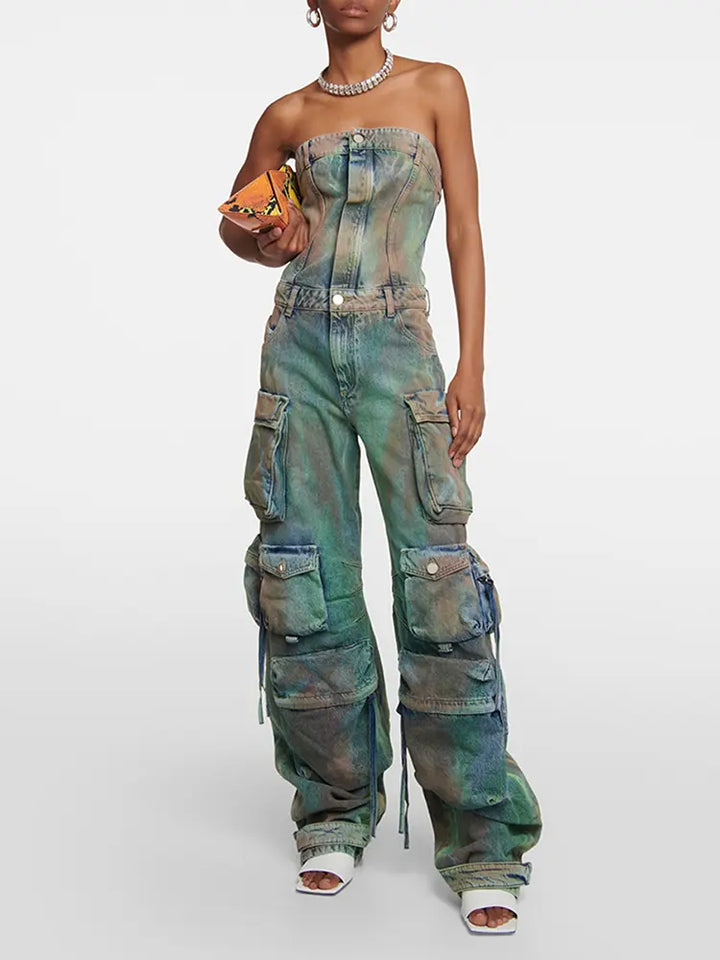 Jumpsuit mit sprühgefärbtem Camouflage-Muster