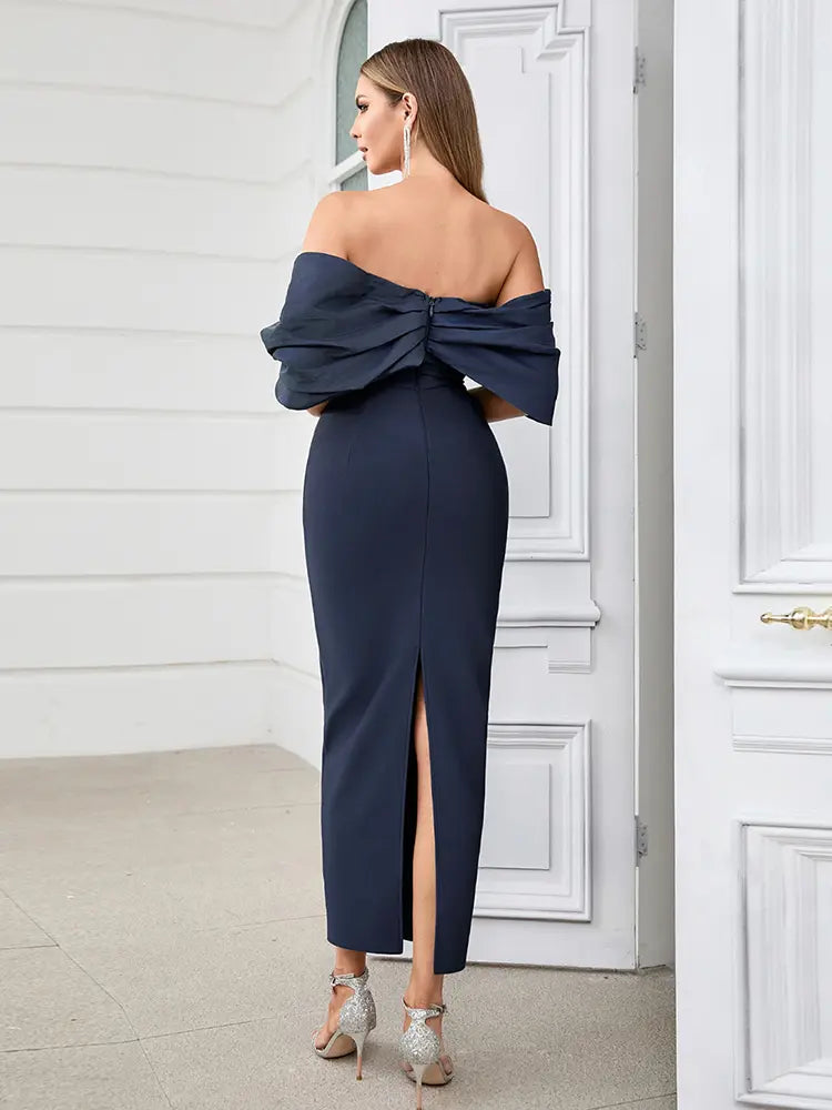Vestido de Noche Bodycon con Pliegues Sexy