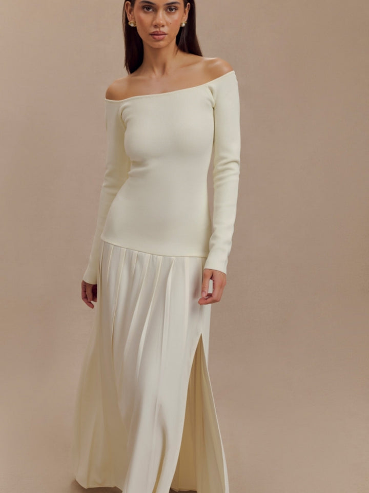 Knit Off Shoulder Maxi Dress - Ivory