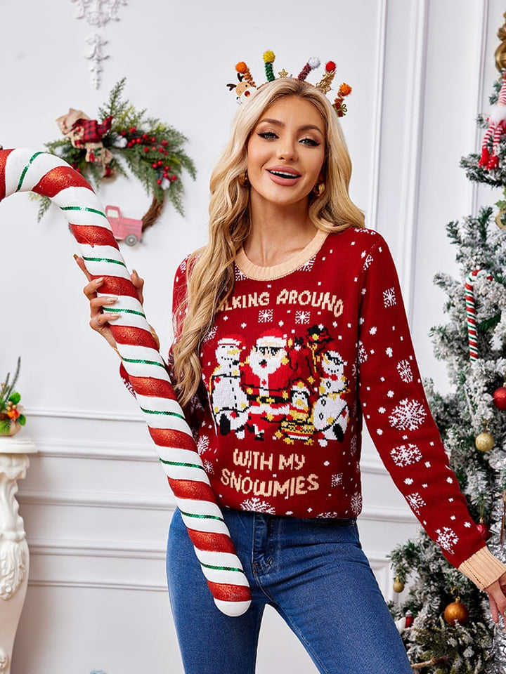 Casual Crewneck Embroidered Sweater – Santa Claus at Penguin