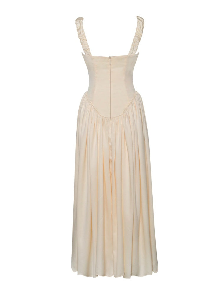Noreen Pleated Strap Puffy Maxi Dress