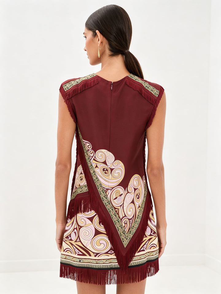 Sæt med top med tørklædefrynser og mini-foulard-nederdel