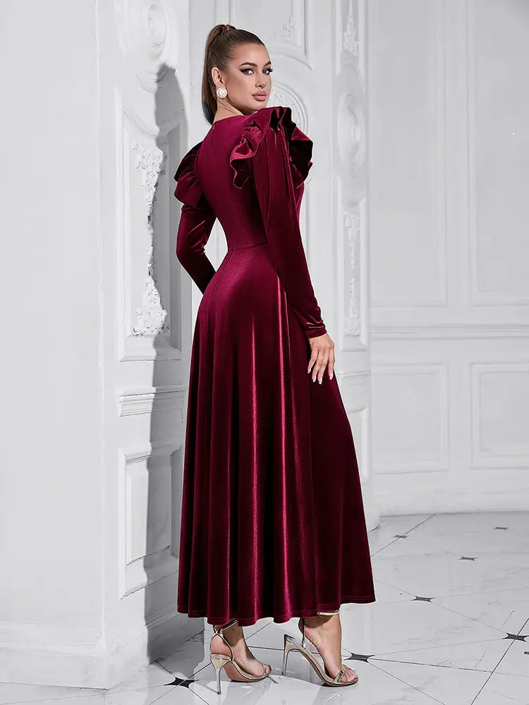 Robe longue élégante à col en V