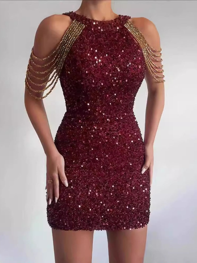 Kristallkettchen Neckholder Paillettenkleid