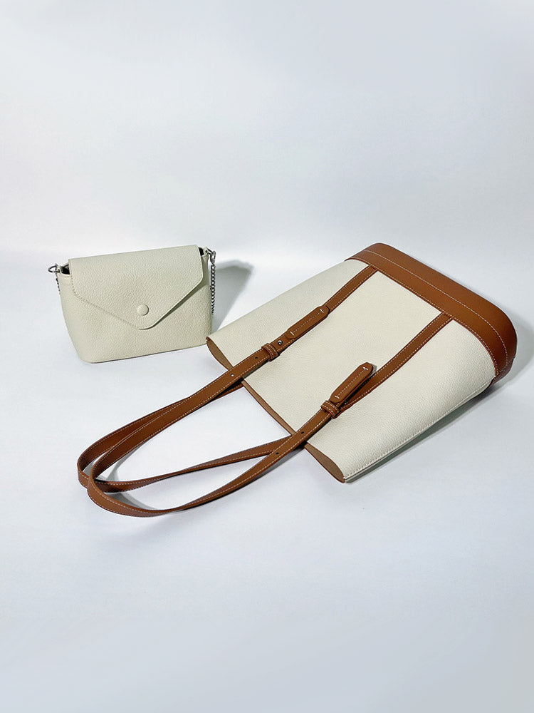 Colorblock Single Shoulder Leather Tote Bag