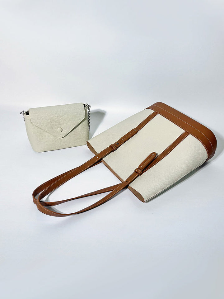 Colorblock Single Shoulder Leather Tote Bag