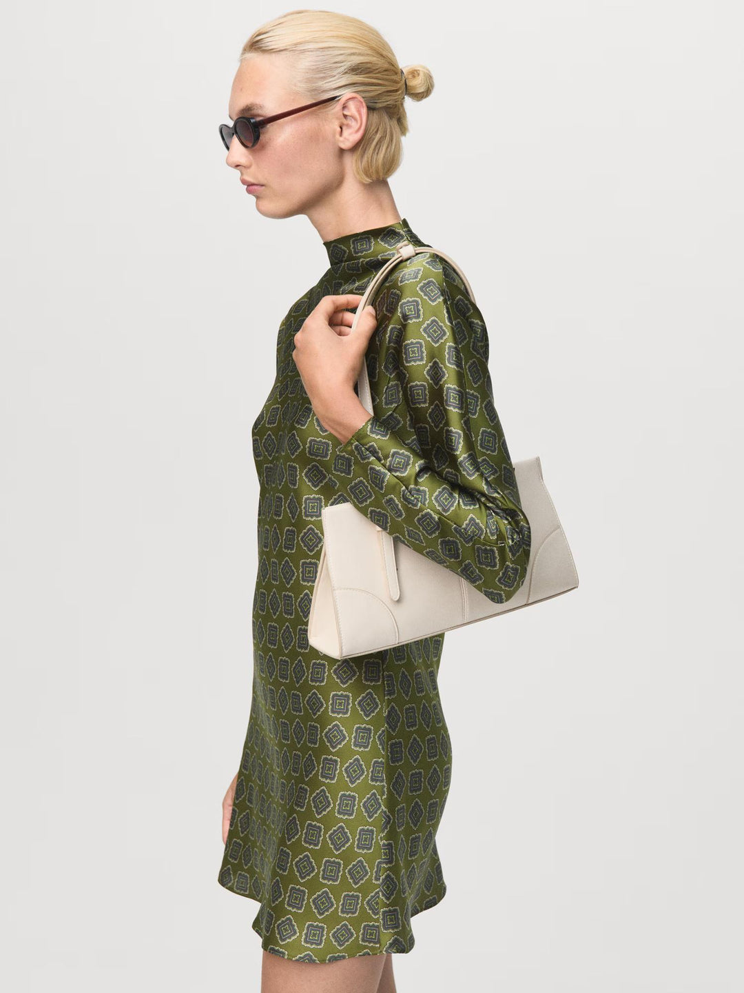 Perkins Collar Satin Printed Mini Dress