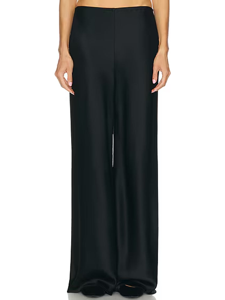 Sheer Turtleneck Satin Wide-Leg Set