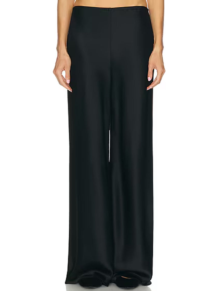 Sheer Turtleneck Satin Wide-Leg Set