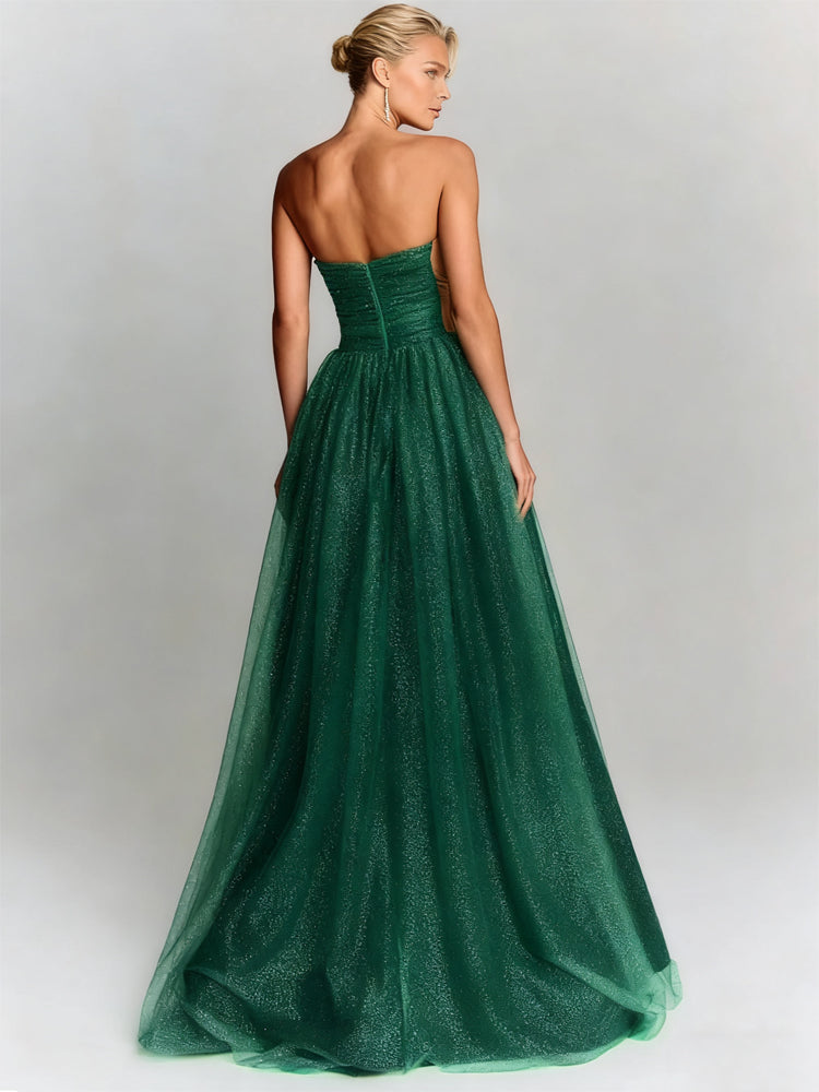 Ruched Mesh Long Evening Dress