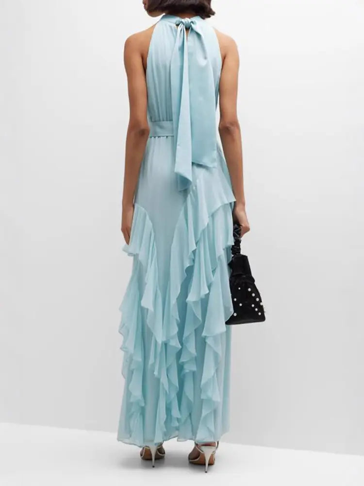 Halter Tie-Back Ruffle Maxi Jurk