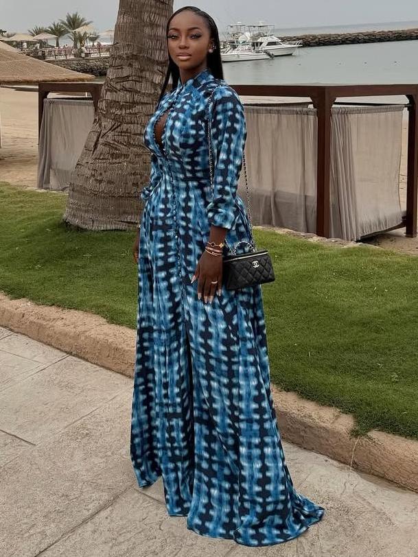 Blue Tie-Dye Button-Front Maxi Dress