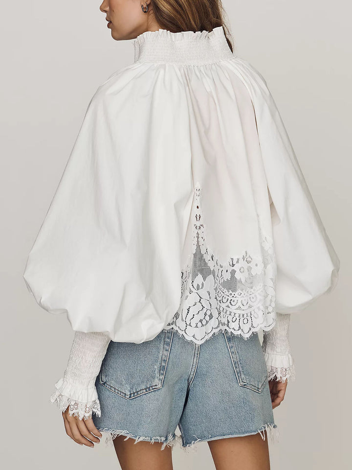 Lace Inset Long-Sleeve Blouse