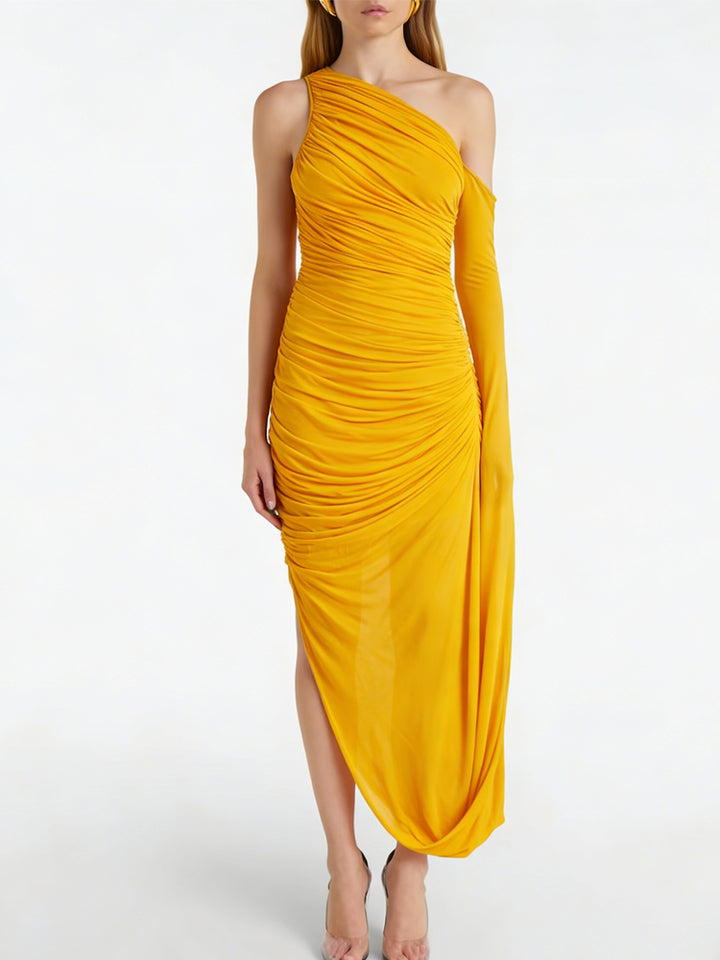 One-Shoulder Draped Knit Maxi Dress