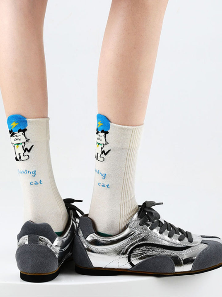 Cute Cartoon Kitty Mid-Calf Κάλτσες