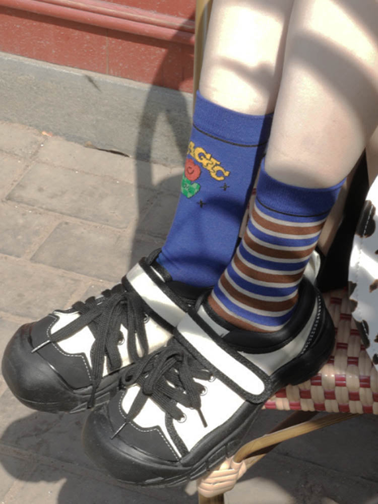 גרביים בלוק צבעוני דפוס מצויר חמוד