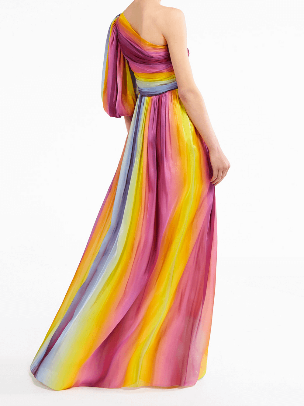 Off-shoulder maxi-jurk met regenboogprint