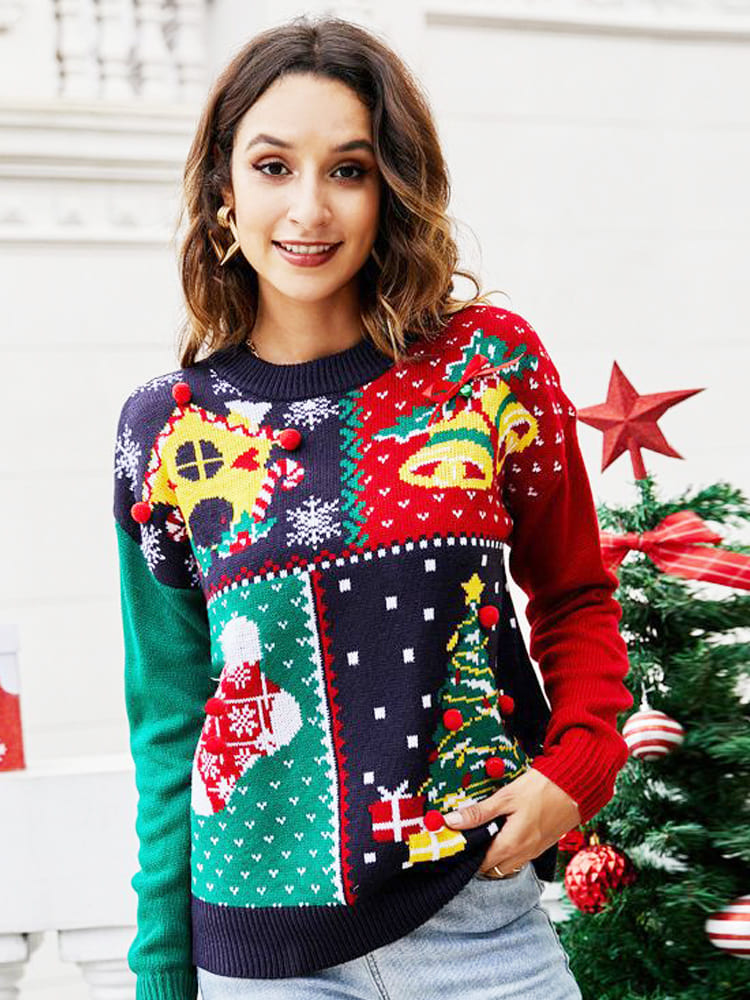 Pull en tricot avec motif flocon de neige et sapin de Noël