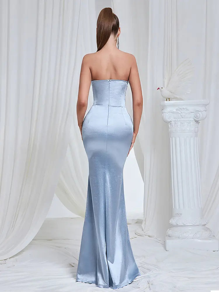 Askısız Fishtail Bodycon Akşam Elbisesi