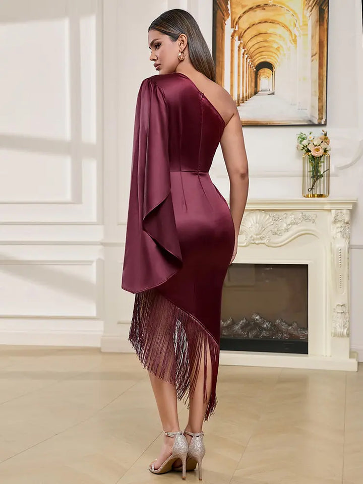 Asymmetrical One-Shoulder Tassel Dress