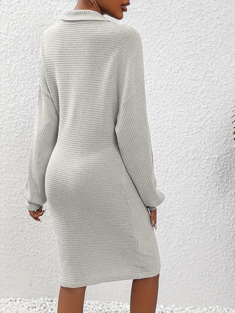 Gebreide Lange Mouwen V-Hals Bodycon Jurk