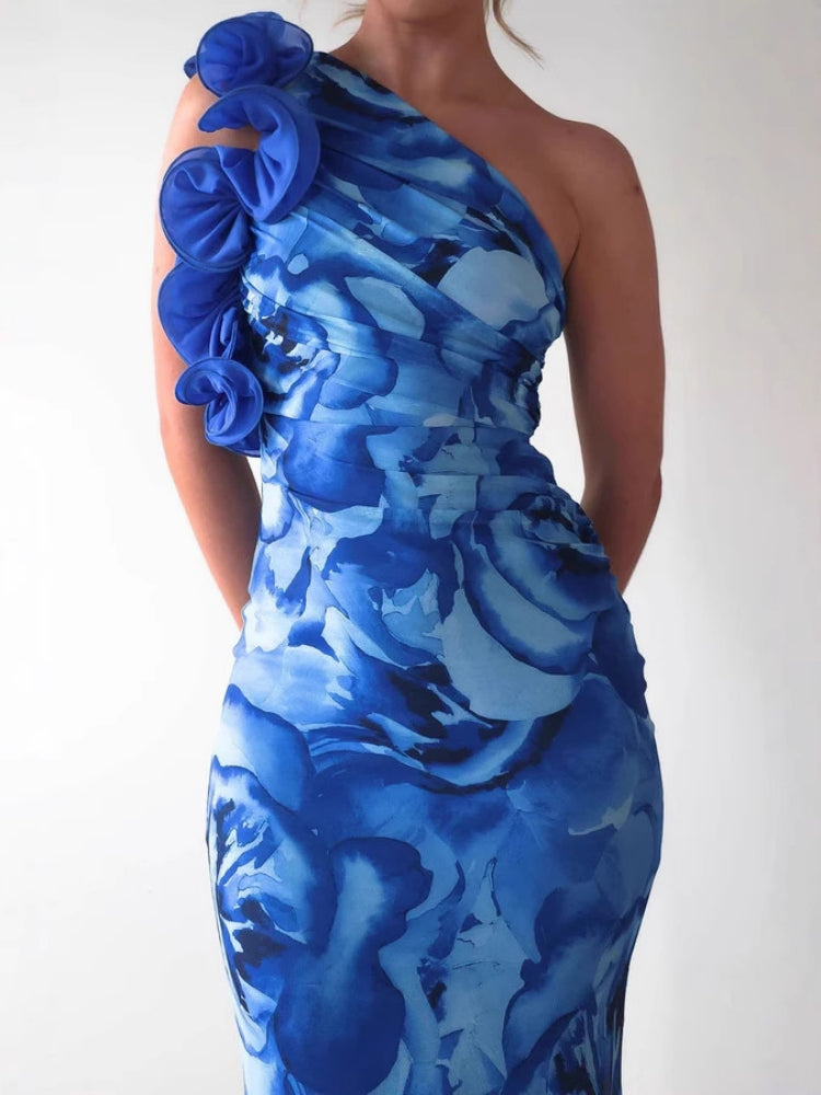 Vestido Slim Sexy Tridimensional com Flor