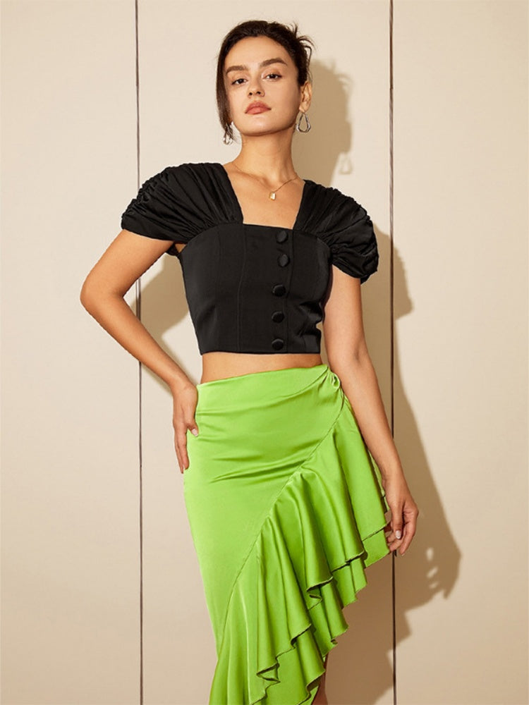 Černý crop top s nafouklými rukávy