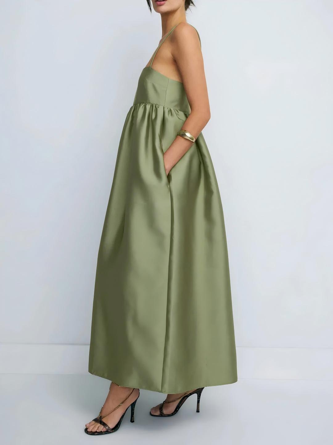 Robe longue babydoll minimaliste vert olive