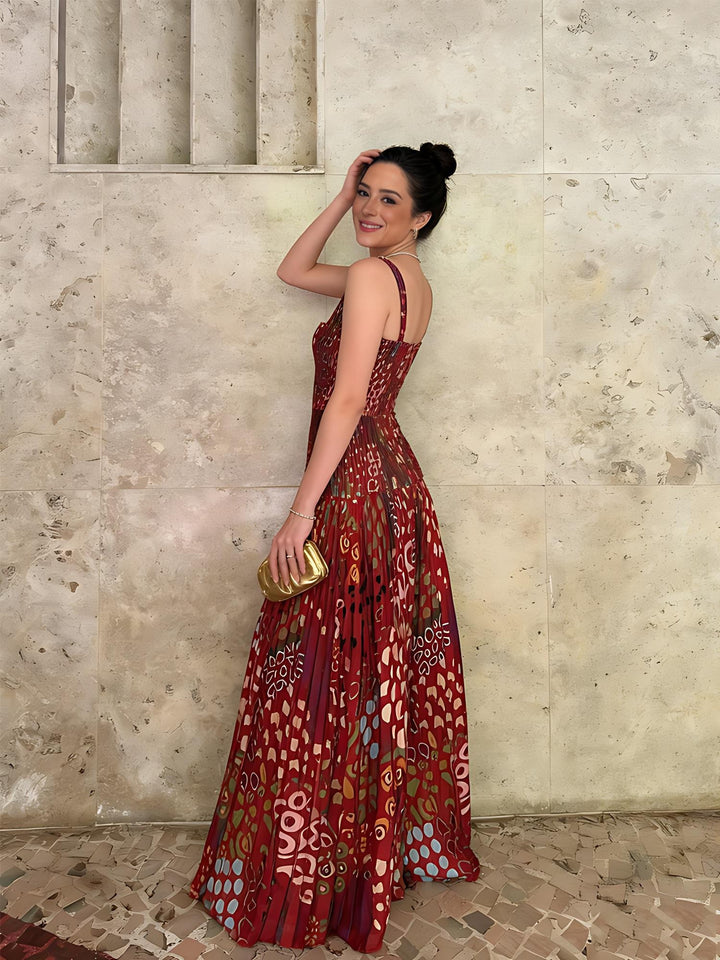 Vintage Print Sleeveless Maxi Dress