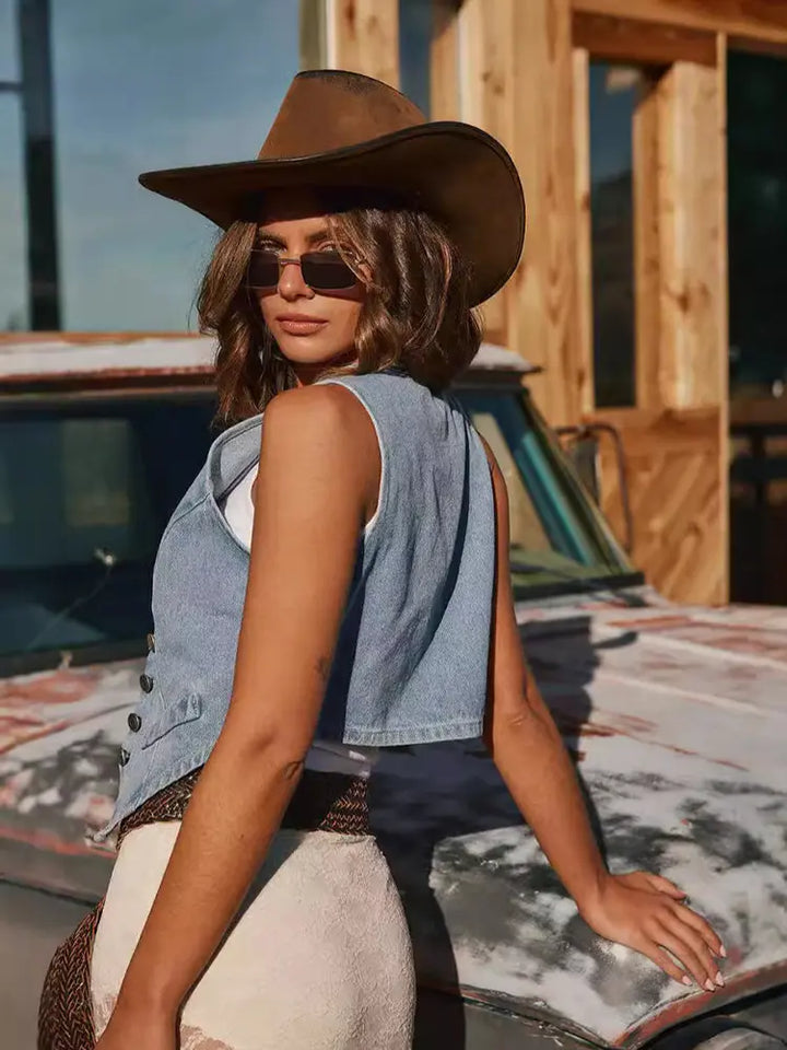 Vintage Casual Denim Vest Til Kvinder
