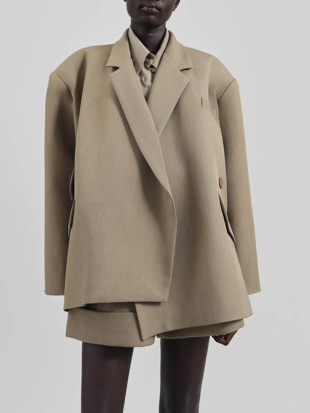 Taupe Mélange Boxy Wrap Blazer