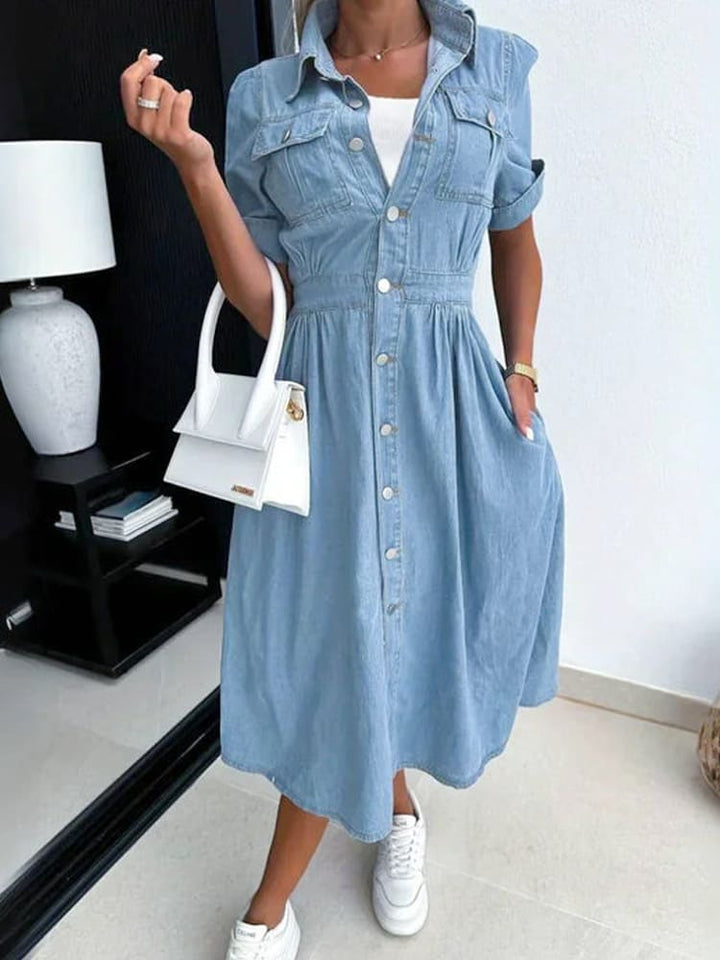 Collar Buttoned Slim Fit Denim Dress