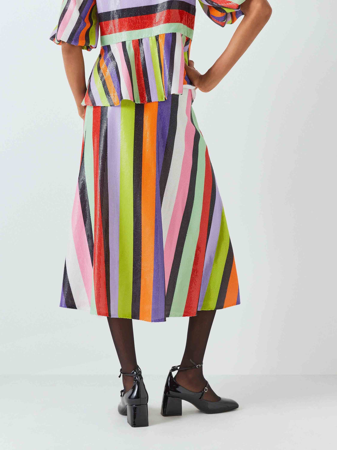 Rainbow Stripe Sequins Cardigan at Multi Sequin Stripe Skirt