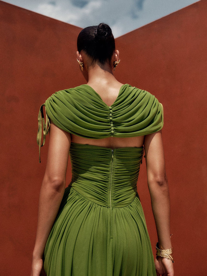 Maxikleid mit Drapierung aus Mesh-Stoff