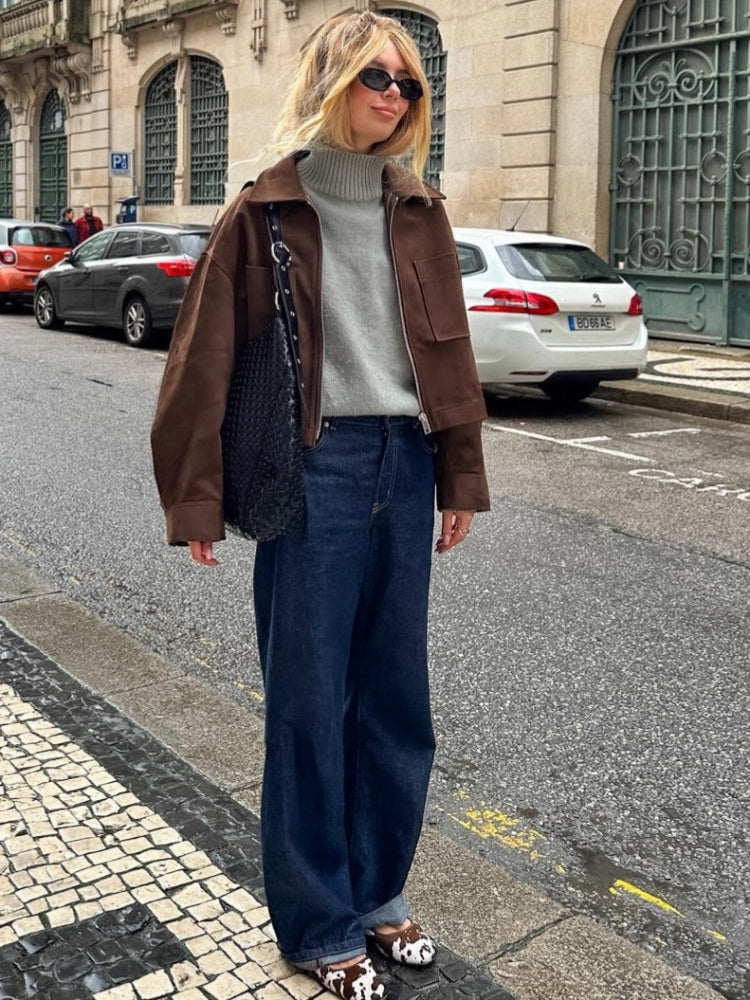 Jaket na Kamiseta na may Suede na Panel