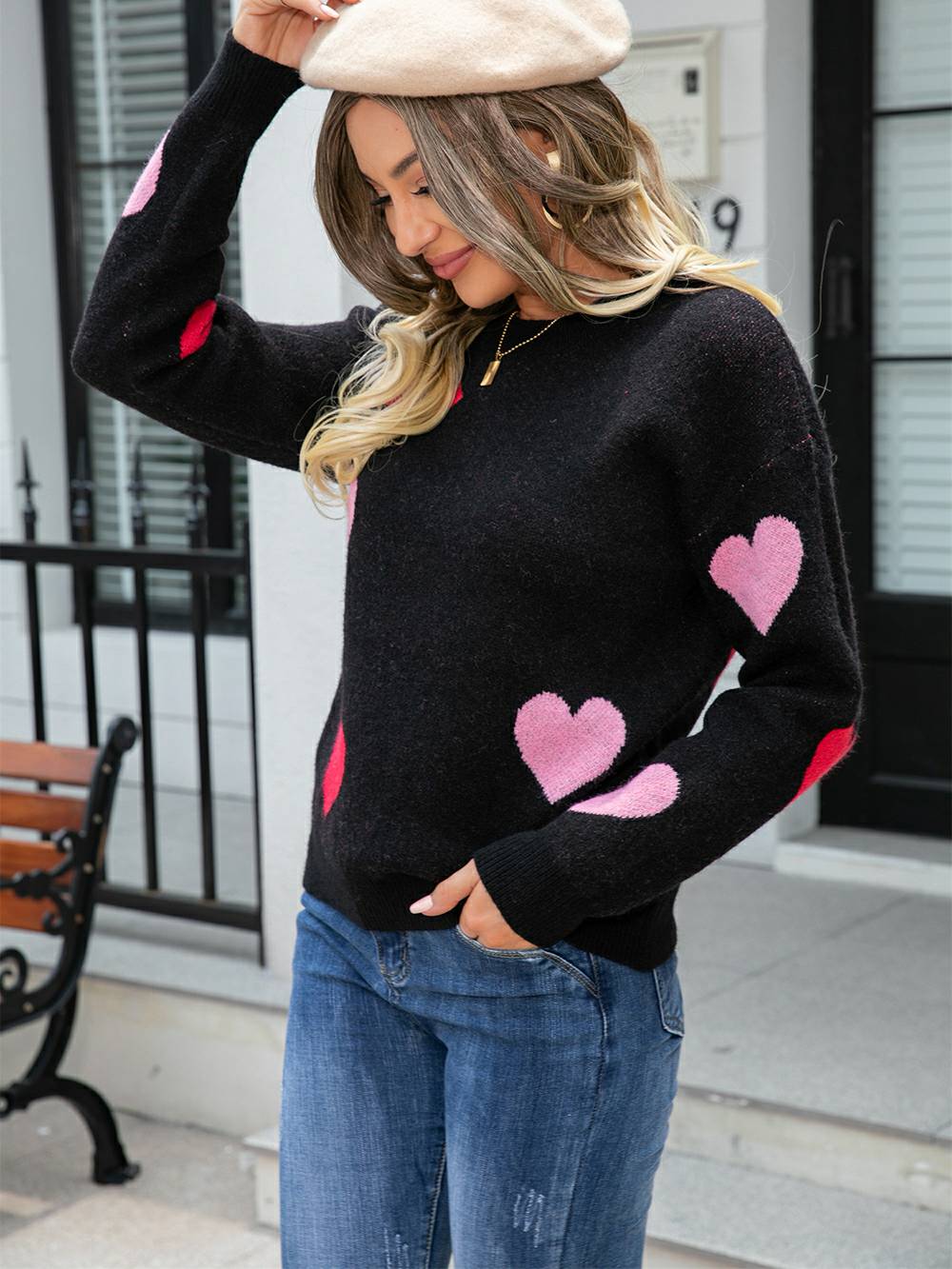 Sweetheart Cozy Knit Pullover Genser
